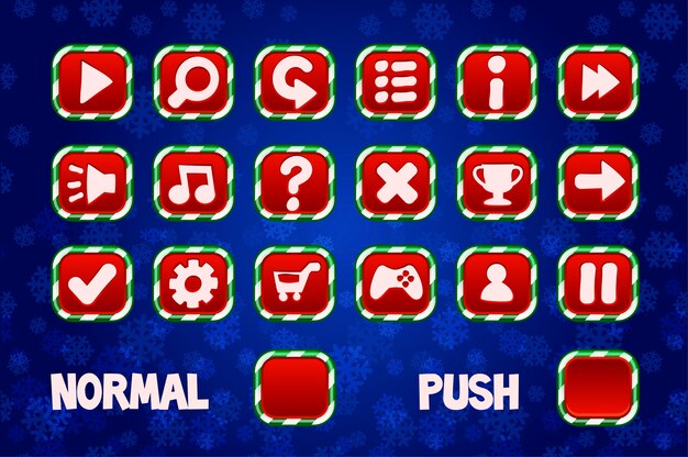 Botões de Natal para a interface do usuário da Web e jogos 2D. Botão normal e quadrado.