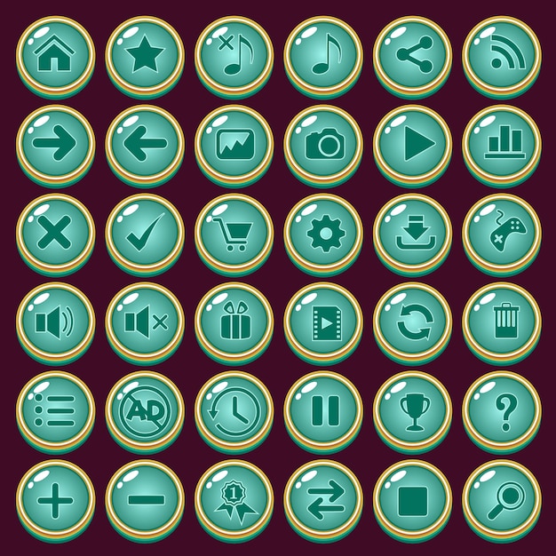 Vetor botões ícone cenografia deluxe forma cor verde para jogo.