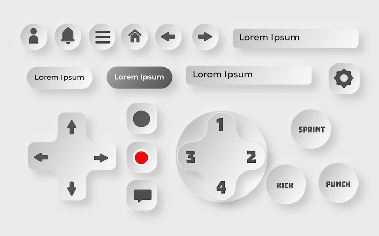 Vetor botões para jogo de interface do usuário com estilo minimalista