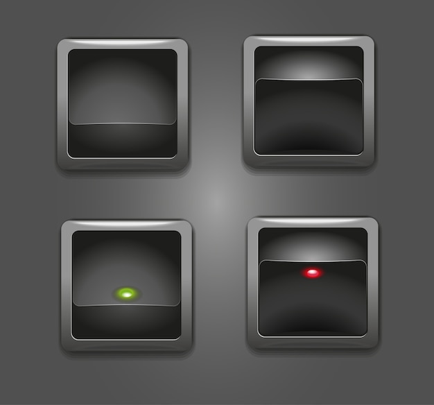 Vetor botões pretos alterna com ilustração de indicador quadrado vermelho e verde