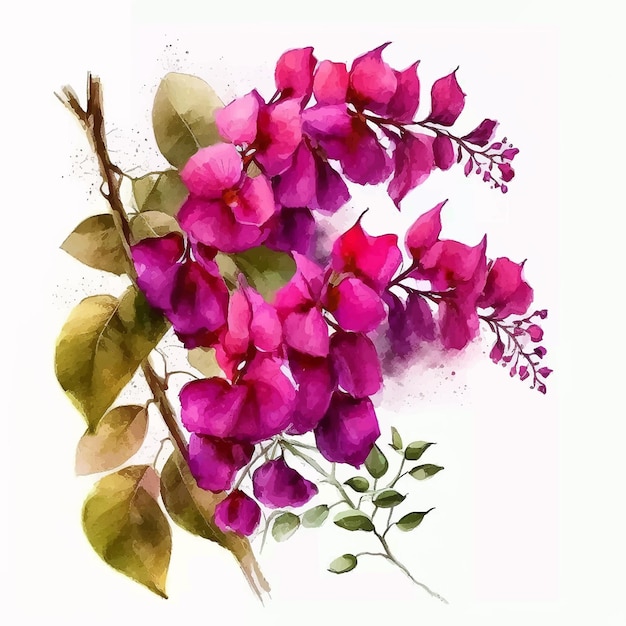 Vetor bougainvillea flores tinta aquarela