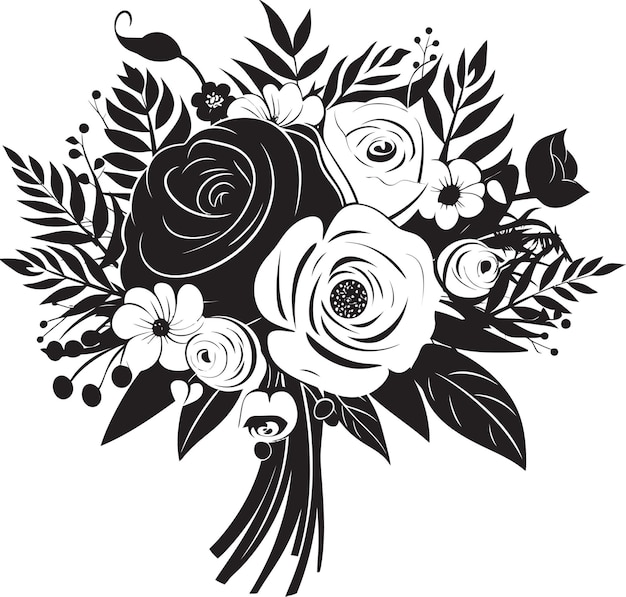 Vetor bouquet bridal radiance icon monochrome box elegant petal emanation black vector design (desenho vetorial preto de emanação de pétalas elegantes)