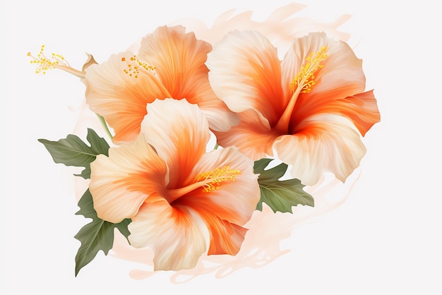 Vetor bouquet com folha e fundo isolado de hibisco laranja