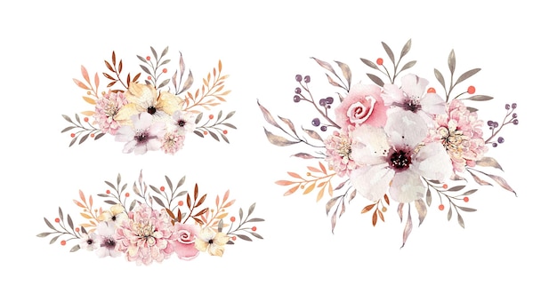 Bouquet de aquarela pastel floral flor queda folha monte de flores composição decorativa de outono