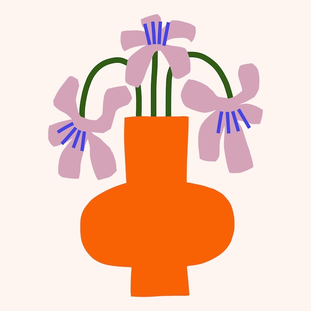 Vetor bouquet de flores brilhantes em vaso clipart vetorial corte de papel de moda ilustração floral botânica plana