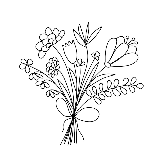 Vetor bouquet de flores de primavera desenhado à mão para o dia internacional da mulher belas flores silvestres arte minimalista