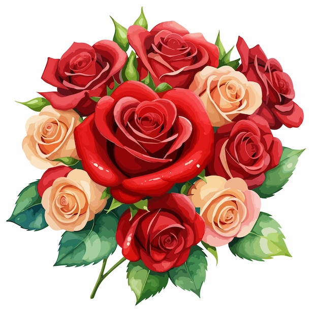 bouquet de flores de rosas ilustração de aquarela vetorial