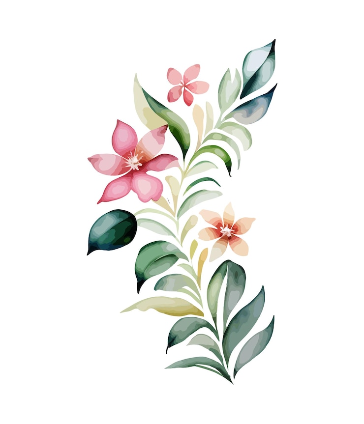 Vetor bouquet floral de aquarela isolado em fundo branco coleção de flores aquareladas