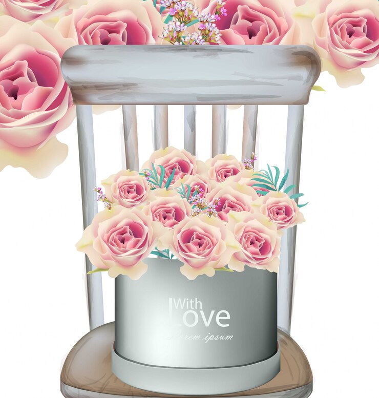 Vetor bouquet floral de rosas vintage em uma cadeira de madeira