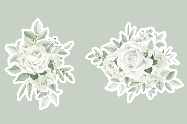bouquets de flores verdes e ilustração de adesivos