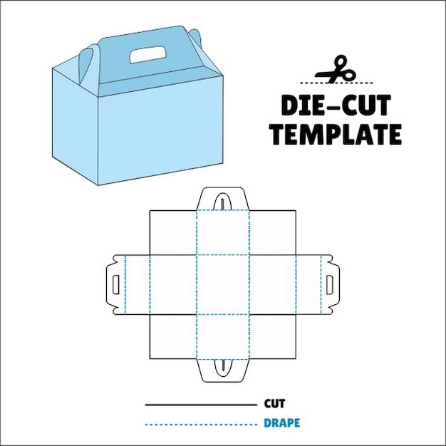 Vetor box flip lid embalagem die cut template 3d mock up embalagem sacola handle box