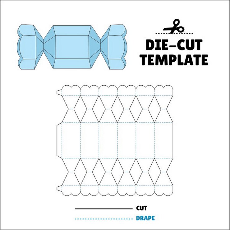 Vetor box flip lid embalagem die cut template 3d mock up embalagem scalloped candy box doce sweet