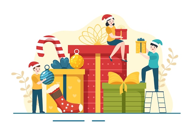 Boxing day venda ilustração desenhada à mão com luva e caixa de presente para promoção ou conceito de compras