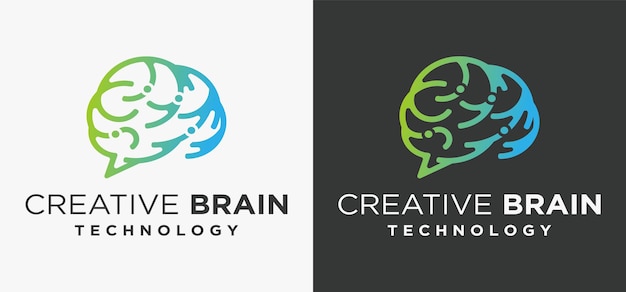 Brain technology logo concept brain logo com conceito digital conjunto de dados de inteligência artificial