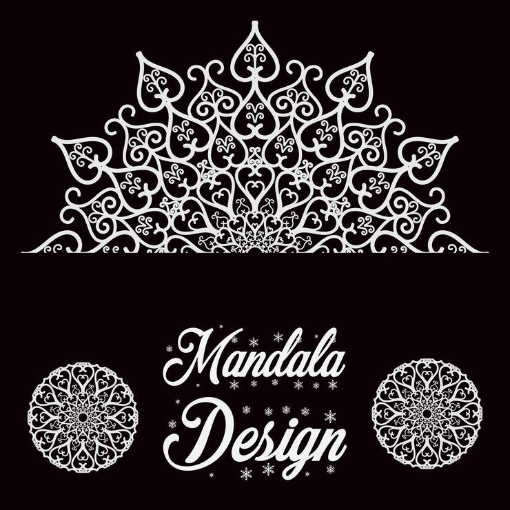 Vetor branco e bonito preto floral, mandala escura do projeto do fundo do molde do vintage, sem cor.