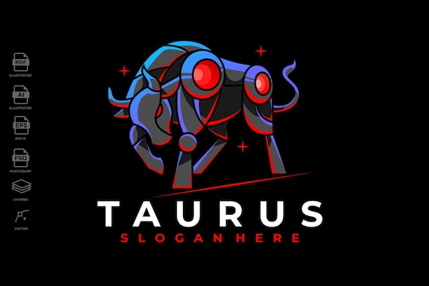 Brand new design futurista e moderno zodíaco taurus logo em mecha robotic design geométrico