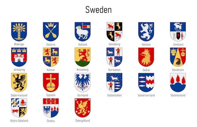 Vetor brasão de armas das províncias da suécia todas as regiões suecas coleção de emblemas