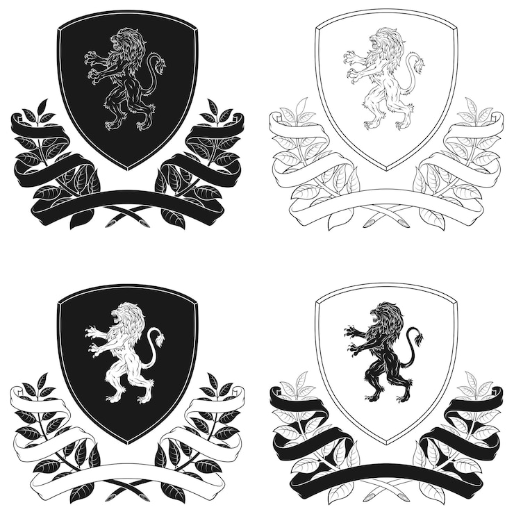Vetor brasão medieval com leão desenfreado