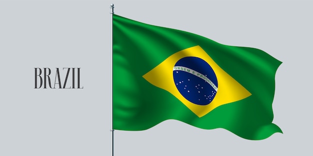 Vetor brasil agitando bandeira no mastro