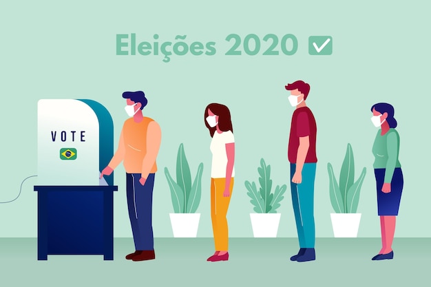 Brasil na fila de votação com máscara facial