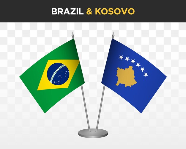 Brasil vs kosovo kosova maquete de bandeiras de mesa isoladas 3d ilustração vetorial bandeiras de mesa