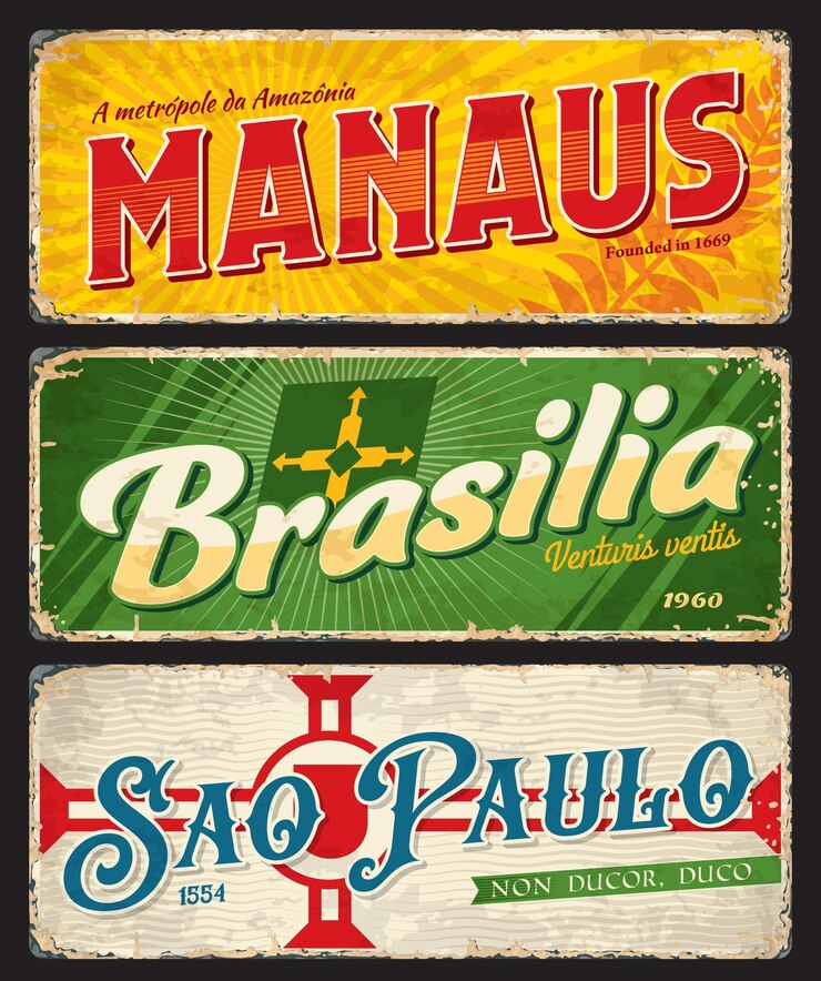 Vetor brasília manaus placas de viagem da cidade de são paulo
