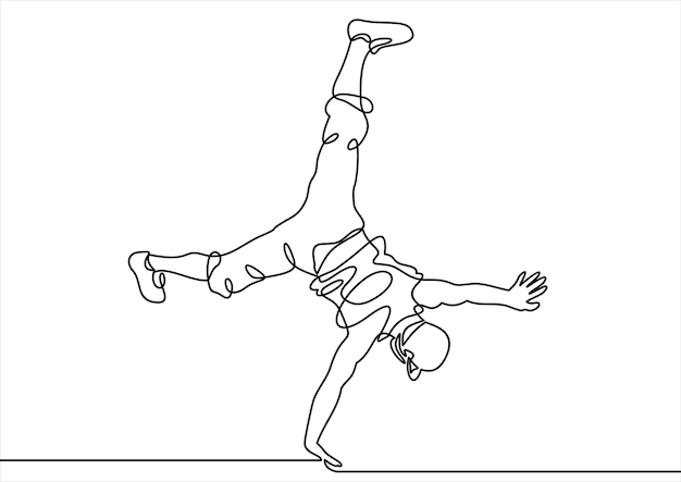 Break dancer contínuo desenho de uma linha