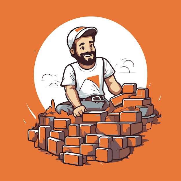 Vetor bricklayer bricklayer ilustração vetorial de desenho animado conceito de trabalho de tijolos