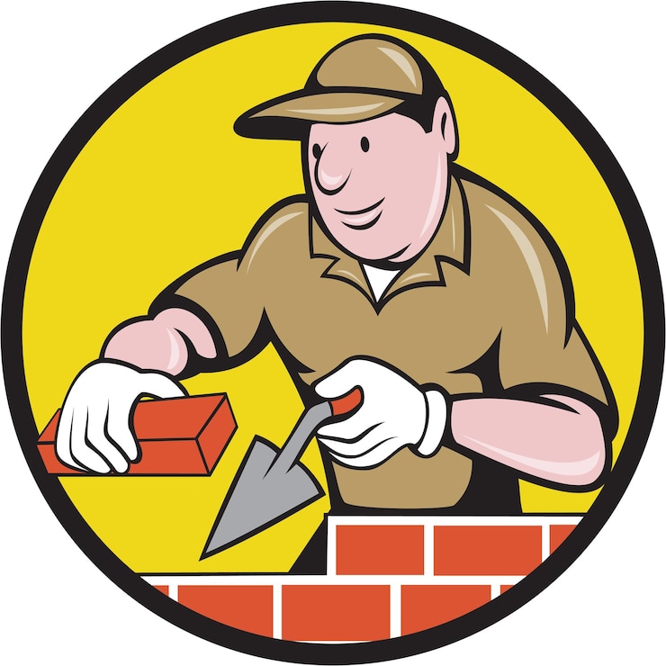 Vetor bricklayer bricks trowel círculo de desenho animado