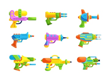 Conjunto de armas de água, laser ou blaster, revólveres e