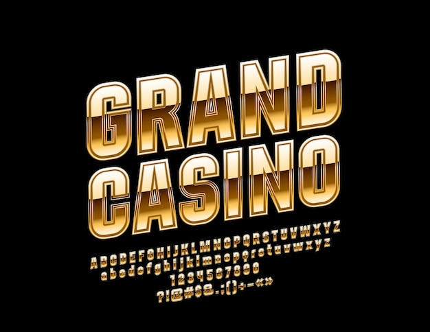 Brilhante emblema grand casino. letras, números e símbolos do alfabeto dourado de luxo.