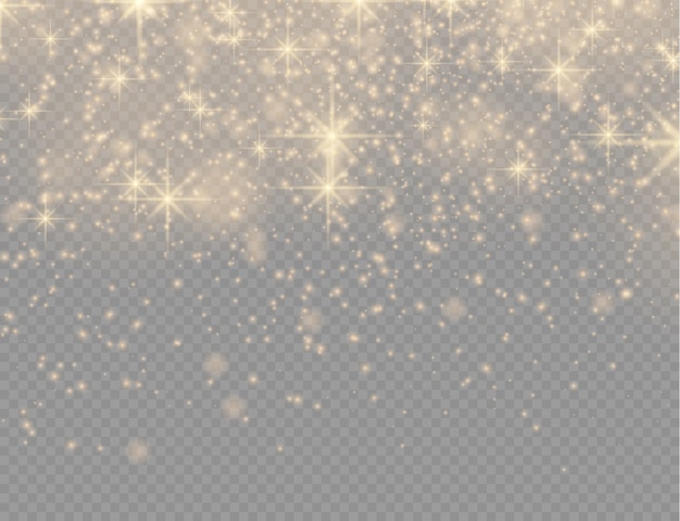 Brilho de estrela com luz especial, partículas de pó mágico dourado cintilantes, cintilação,
