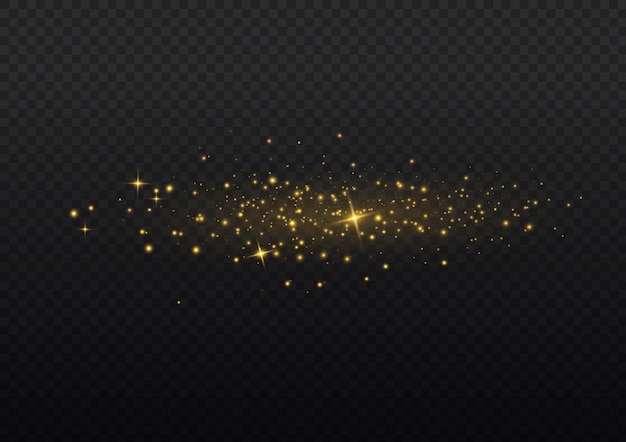 Brilho de poeira amarela estrelada Brilho estrelas douradas brilham Natal flash dourado faíscas Efeito de luz Vetor