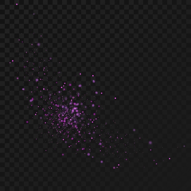 Brilho roxo de partículas de luz desfocadas isoladas em vetor de sobreposição preto 10 eps