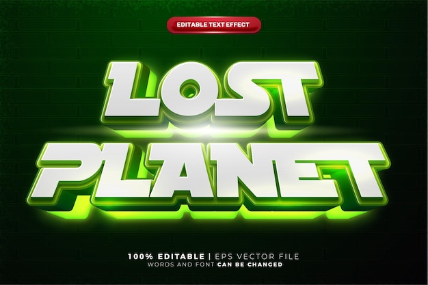 Brilho verde planeta perdido galaxy force hero 3d estilo de efeito de texto editável