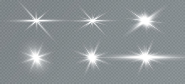 Vetor brilhos brancosestrela brilhanteexplosão de brilhoraios do sol em um fundo transparente