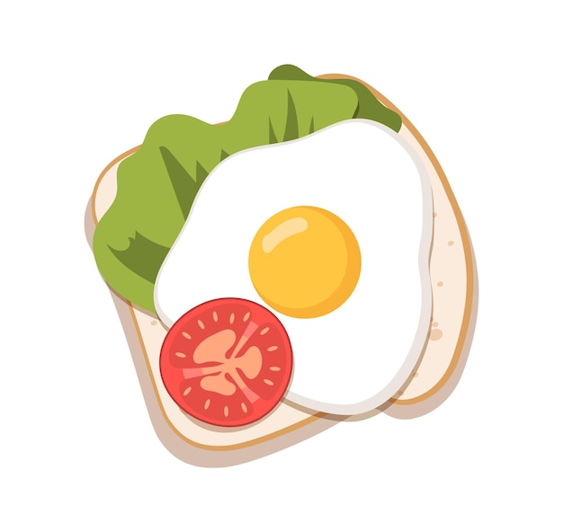 Brinde de café da manhã saudável com ovos conceito fatia de pão com legumes alface tomate e ovo mexido modelo e mock up cartoon ilustração vetorial plana isolado em fundo branco