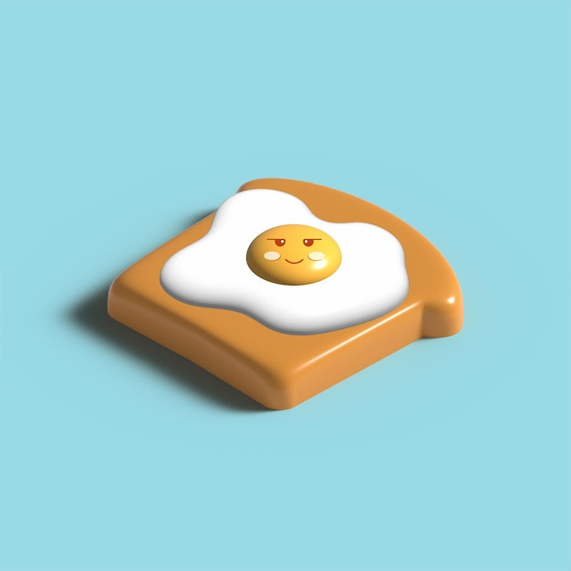 Brinde de ovo frito com emoção kawaii, renderização em 3d