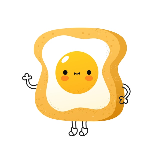 Brinde engraçado bonito com personagem de ovo frito. ícone de ilustração vetorial plana dos desenhos animados do personagem kawaii. isolado em um fundo branco. pão torrado, ovo frito, conceito de personagem de desenho animado de café da manhã