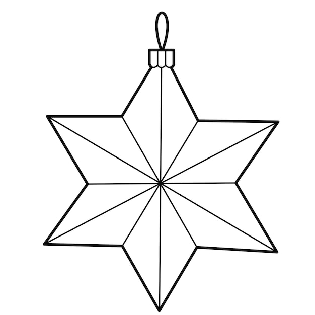 Brinquedo de árvore de natal estrela de seis pontas elementos de design de ilustração de contorno ou página do livro de colorir infantil