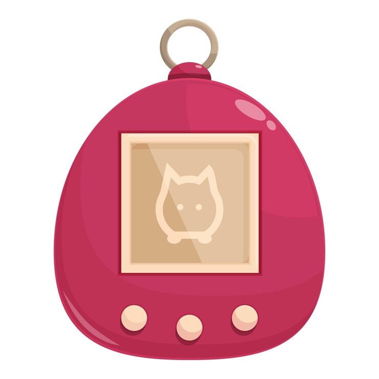 Vetor brinquedo de chaveiro virtual de animal de estimação rosa exibindo um desenho de gato