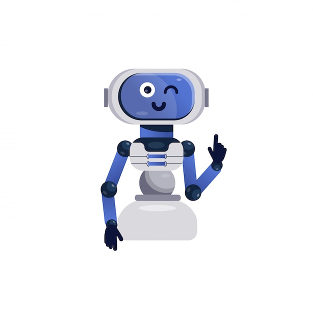 Brinquedo robô. chatbot alegre, brinquedo android sorridente. robô amigável isolado. crianças vector a ilustração em estilo simples. personagem de robô fofo para design, assistente de bot online.