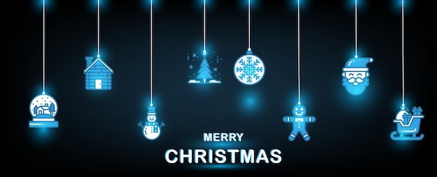 Brinquedos de Natal, banner de feliz Natal e ano novo. Ilustração moderna abstrata do vetor no vagabundo azul