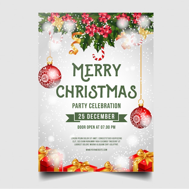 Brochura de Natal feliz com enfeites de Natal