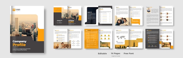Brochura de negócios de forma de cor laranja criativa e layout de modelo de perfil da empresa vetor premium