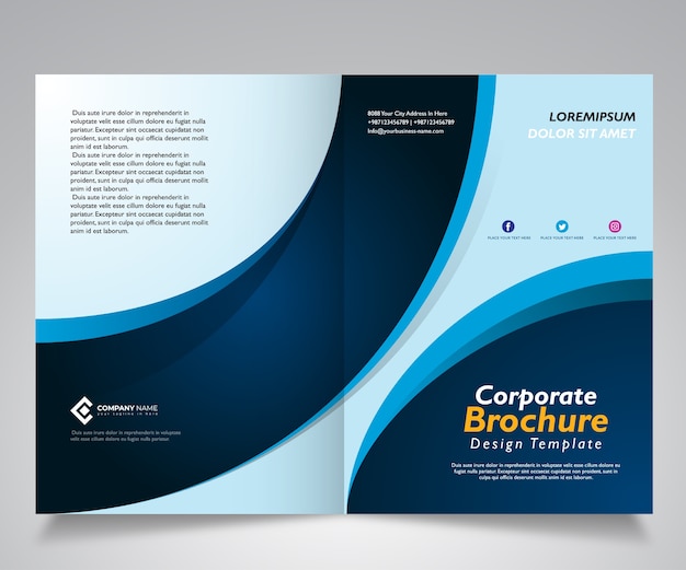 Vetor brochura ou design de modelo corporativo com design de onda azul