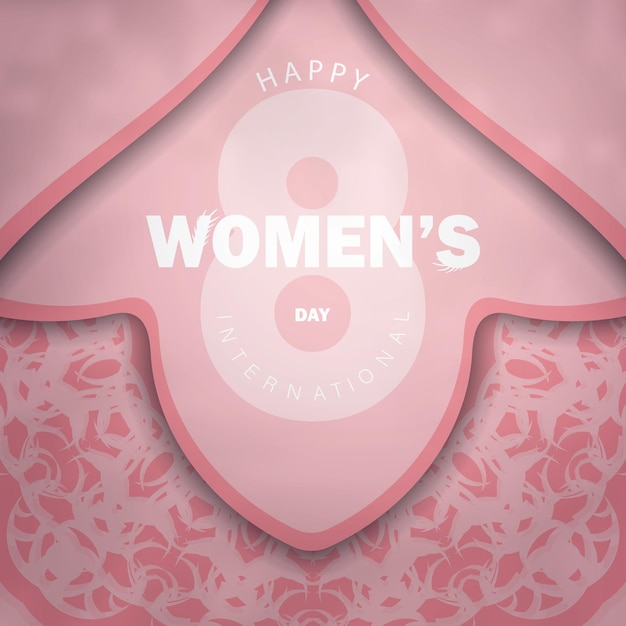 Brochura rosa do dia internacional da mulher com ornamentação de luxo