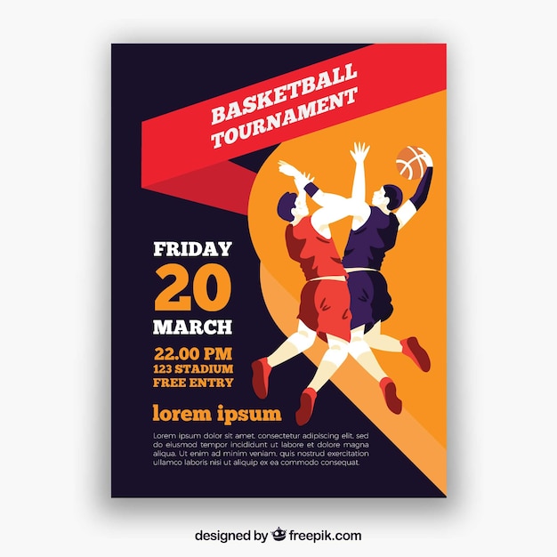 Brochura torneio com jogadores de basquete