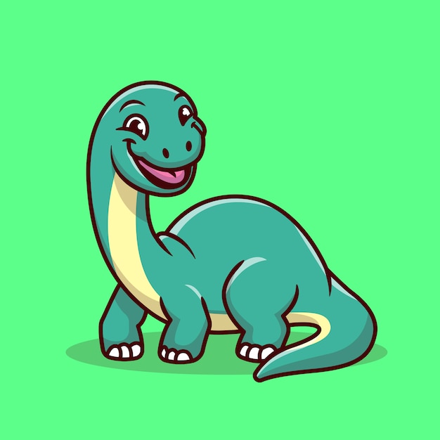 Brontossauro bonito sorrindo ilustração do ícone dos desenhos animados. Conceito de ícone de dinossauro animal isolado. Estilo Flat Cartoon