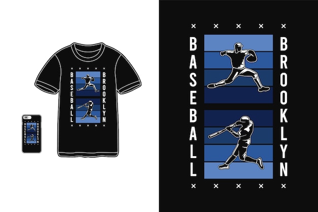 Brooklyn, beisebol, maquete da silhueta da mercadoria da camiseta